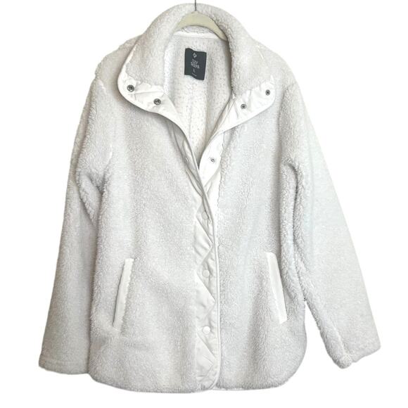 Members Mark Cozy Sherpa Jacket Womens XL Ivory Faux Fur Fleece Snaps Pockets - Picture 1 of 6